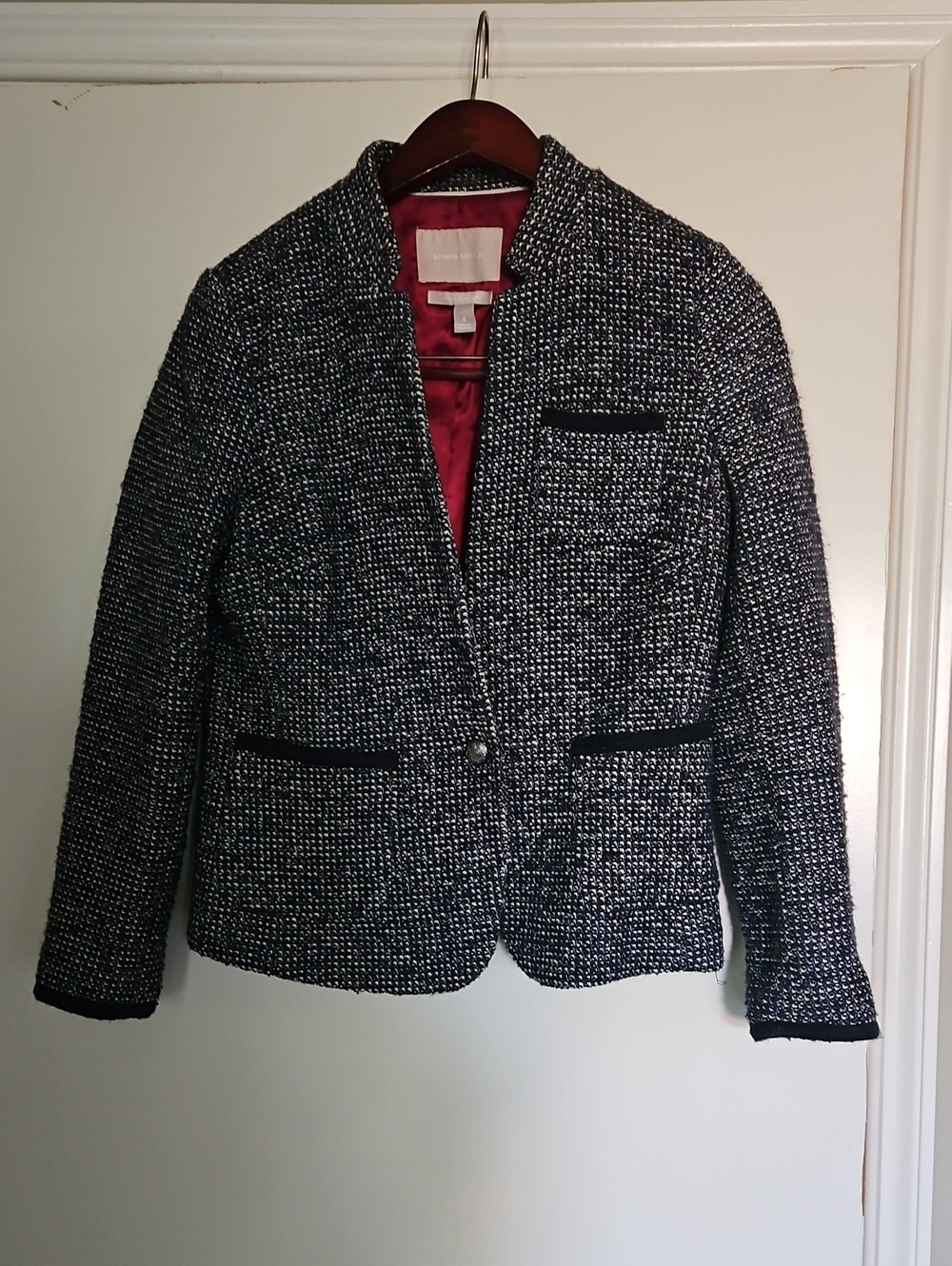 Banana Republic Black & White Tweed Blazer with Contrast Trim